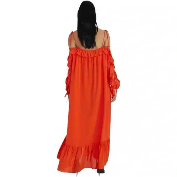 RODEBJER | Arlo Maxi Dress in Poppy Red | Long Flowy Front Slit | Long Sleeve S - Picture 3 of 6